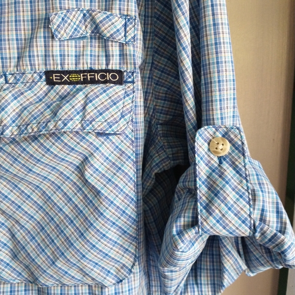 Men's Exfficio Vented Blue Plaid Long Sleeve Shirt  Size Large - Picture 7 of 8